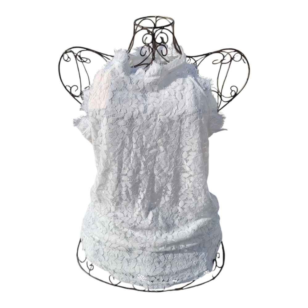 Berryou Lace Hollow Out Halter Tank Top Casual Blouse Women’s Size Small NWT